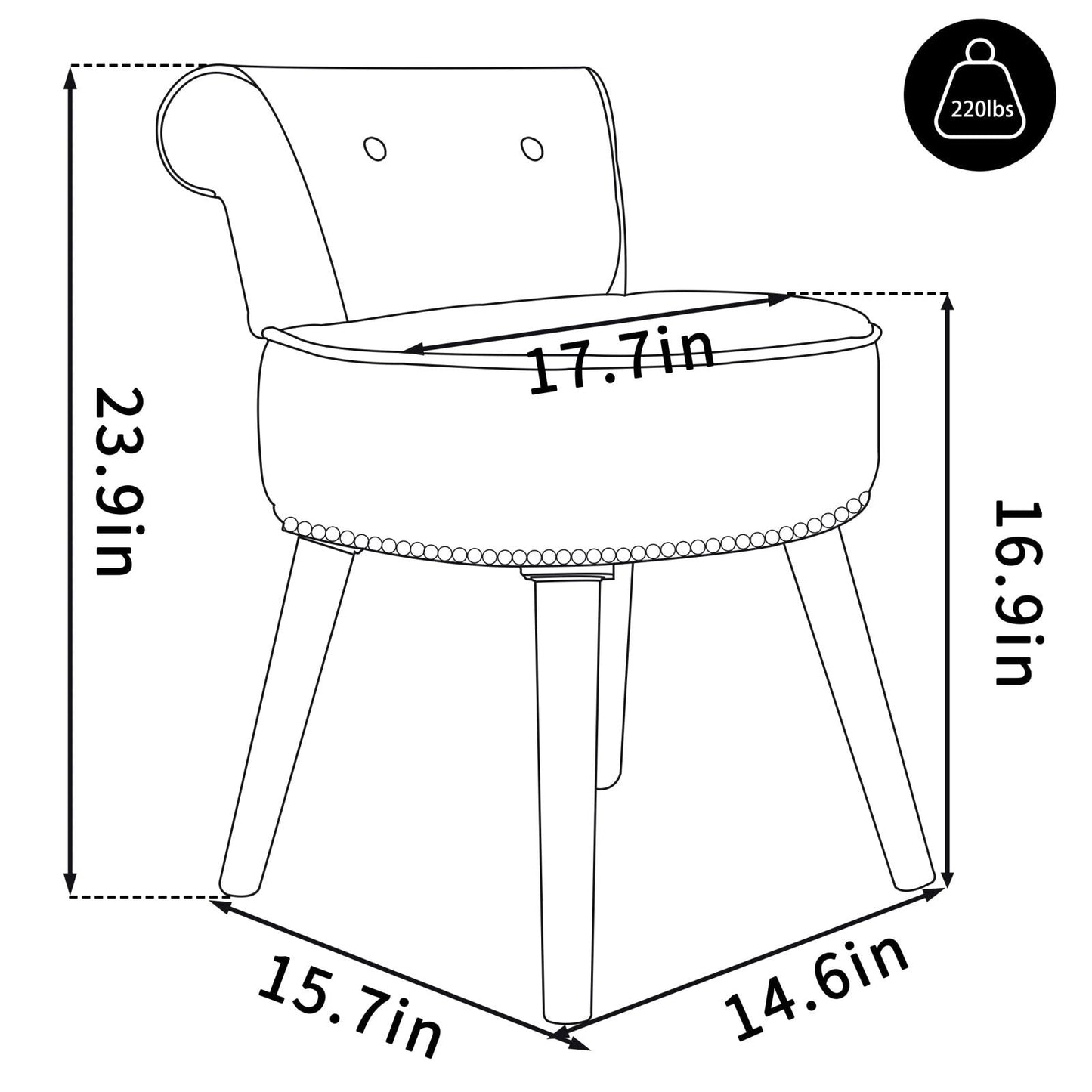 Sedia da trucco VEIKOUS con schienale basso e gambe in legno - 17,3 x 15,7 x 25,1