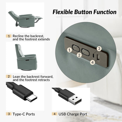 Poltrona reclinabile elettrica girevole Valentin Modern in similpelle con porte USB, set da 2 di HULALA HOME