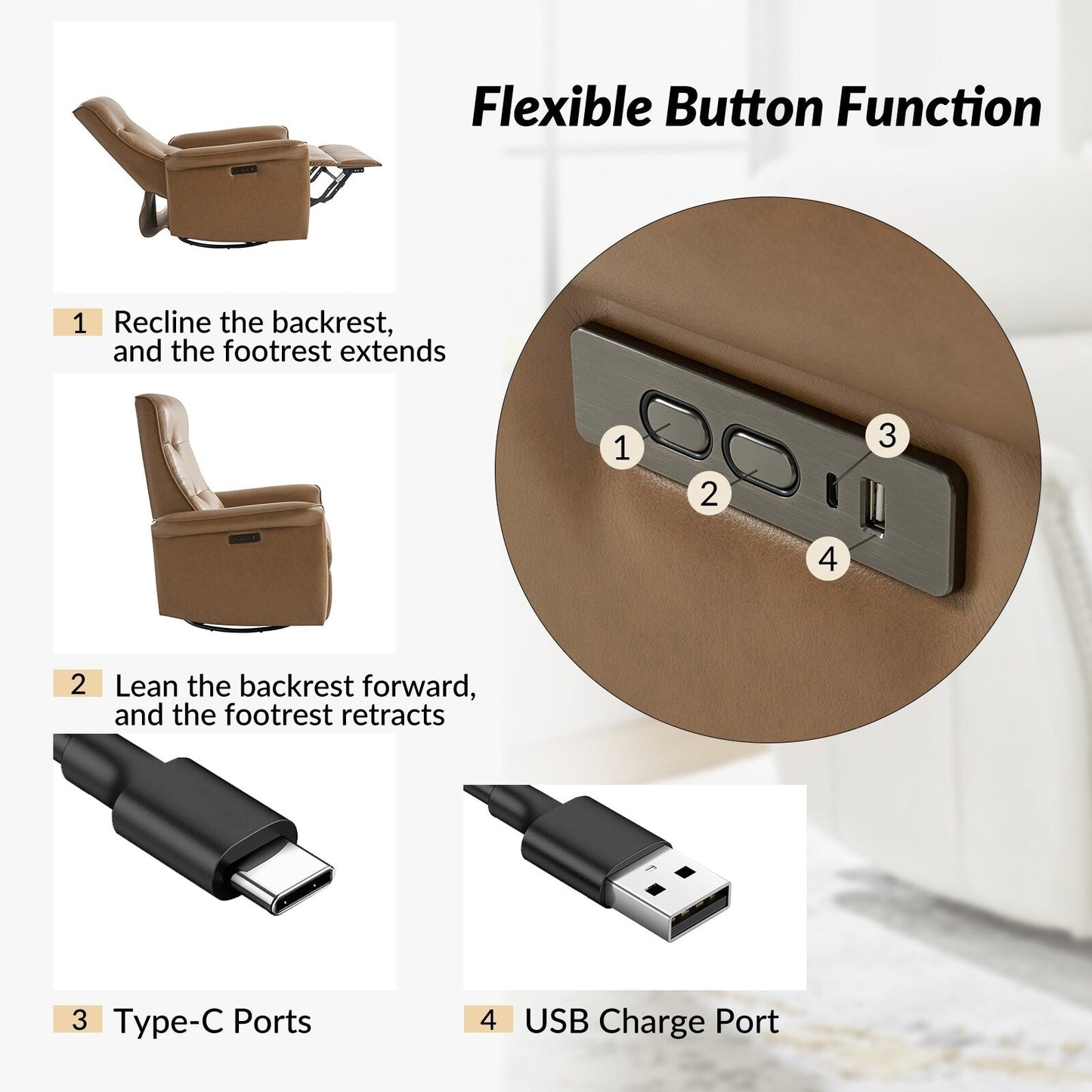 Poltrona reclinabile elettrica girevole Valentin Modern in similpelle con porte USB, set da 2 di HULALA HOME