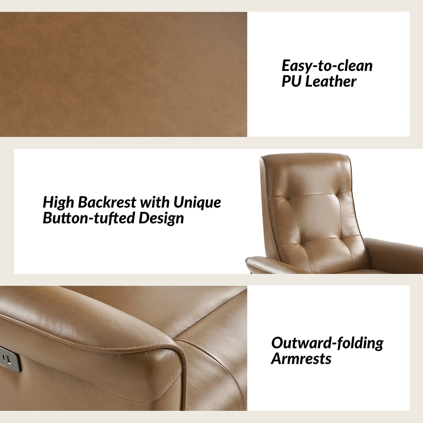 Poltrona reclinabile elettrica girevole Valentin Modern in similpelle con porte USB, set da 2 di HULALA HOME