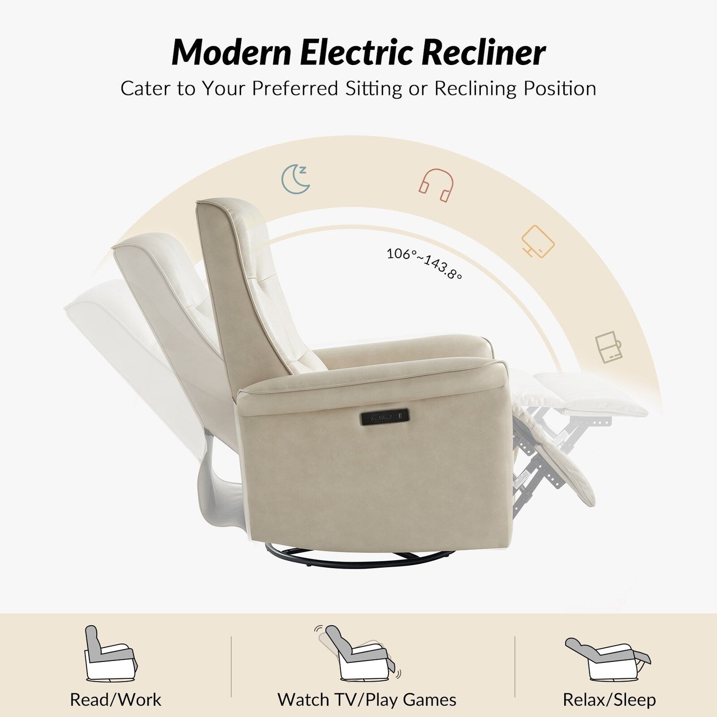 Poltrona reclinabile elettrica girevole Valentin Modern in similpelle con porte USB, set da 2 di HULALA HOME