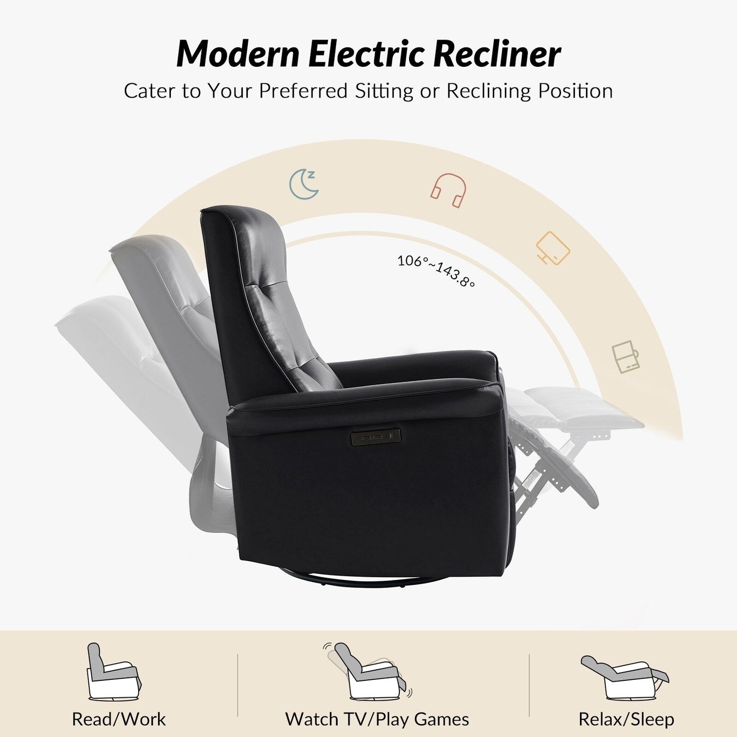 Poltrona reclinabile elettrica girevole Valentin Modern in similpelle con porte USB, set da 2 di HULALA HOME