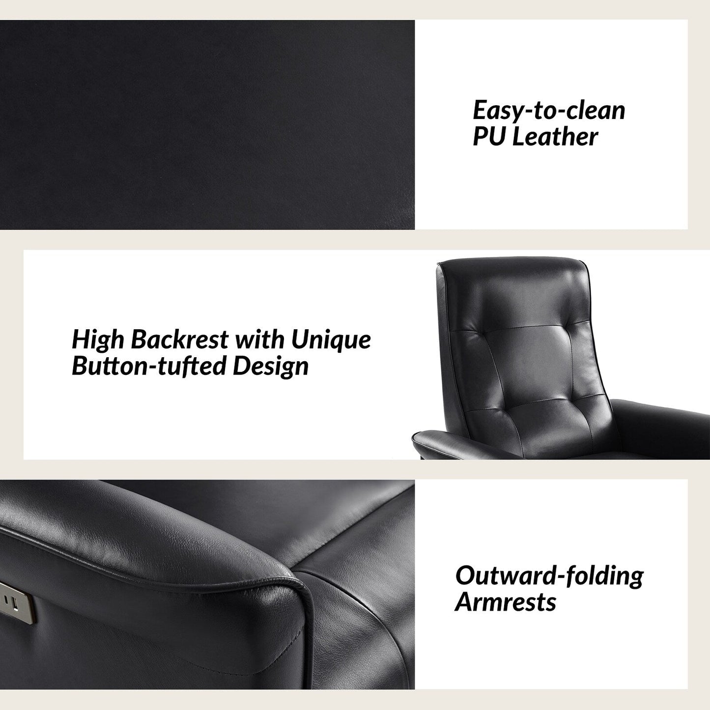 Poltrona reclinabile elettrica girevole Valentin Modern in similpelle con porte USB, set da 2 di HULALA HOME