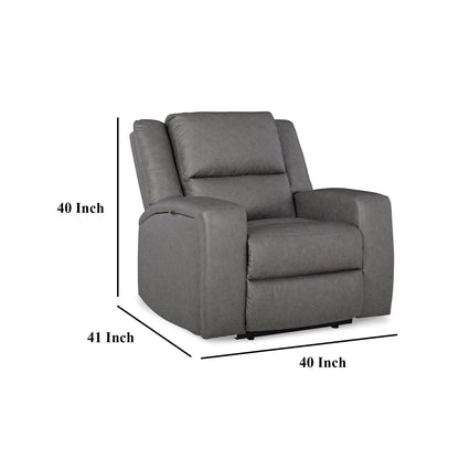 Poltrona reclinabile manuale Vance, similpelle grigia, poggiatesta con cuscino