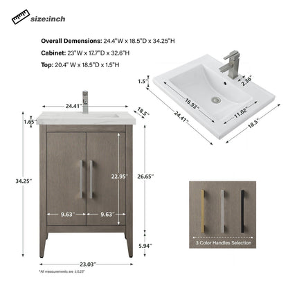 Mobiletto per lavabo da bagno Vanity Art 20 o 24 o 30 con piano in ceramica