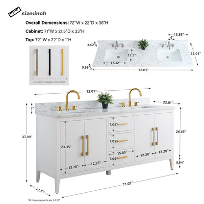 Mobiletto per lavabo da bagno Vanity Art 72 con doppio lavabo e piano in marmo ingegnerizzato