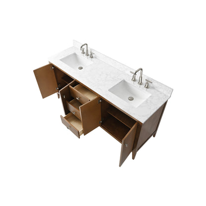 Mobiletto per lavabo da bagno Vanity Art 72 con doppio lavabo e piano in marmo ingegnerizzato
