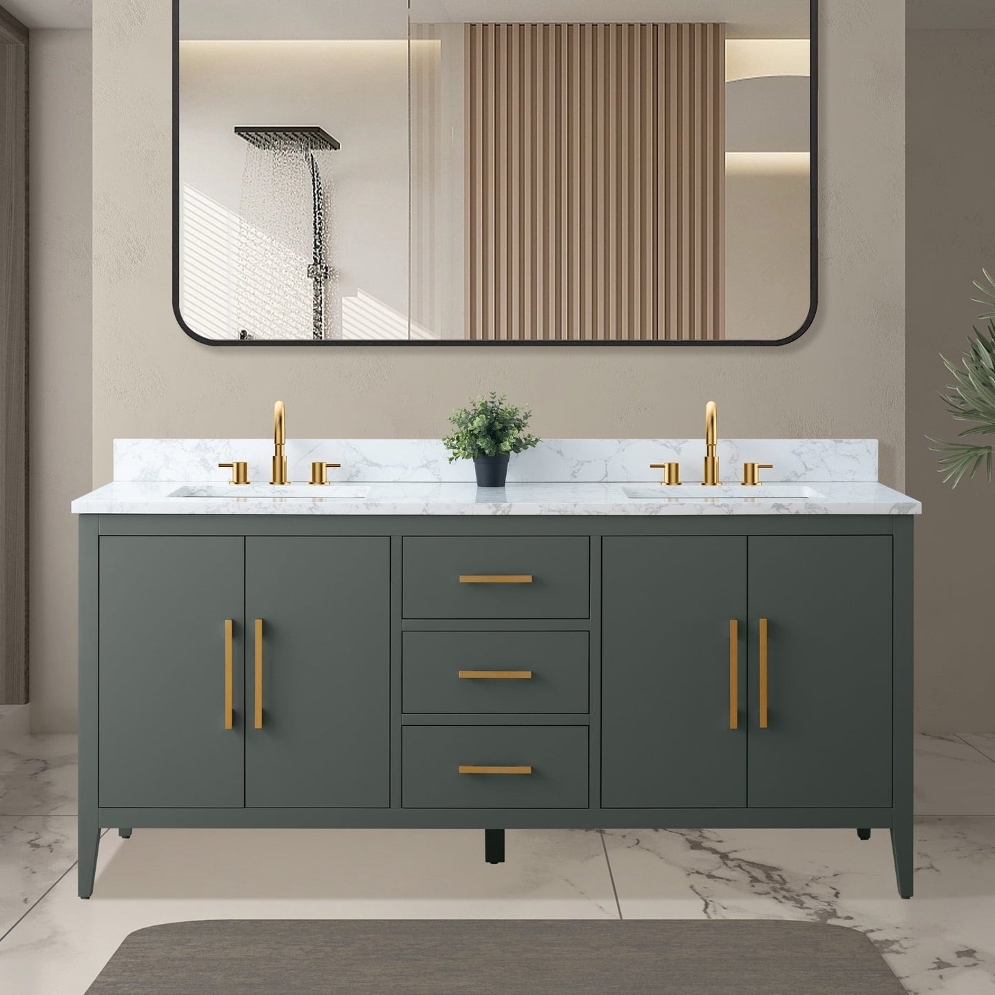 Mobiletto per lavabo da bagno Vanity Art 72 con doppio lavabo e piano in marmo ingegnerizzato