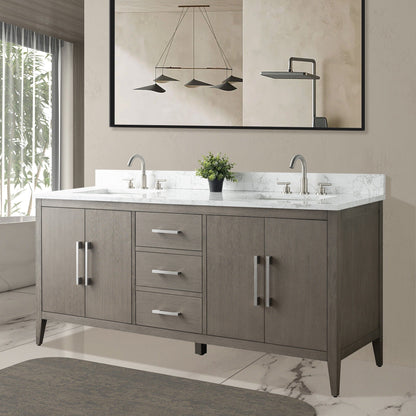 Mobiletto per lavabo da bagno Vanity Art 72 con doppio lavabo e piano in marmo ingegnerizzato