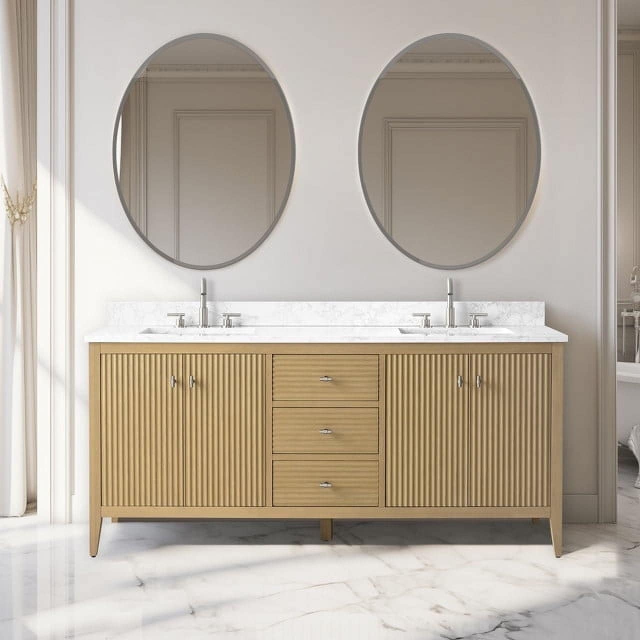 Mobiletto per lavabo da bagno Vanity Art 72 con doppio lavabo e piano in marmo ingegnerizzato