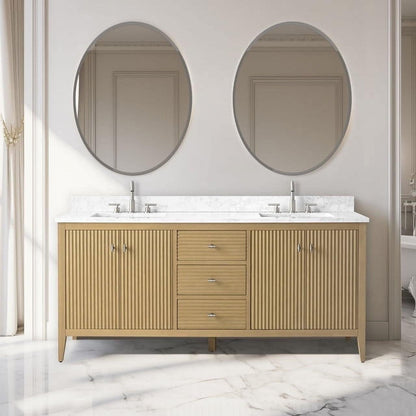Mobiletto per lavabo da bagno Vanity Art 72 con doppio lavabo e piano in marmo ingegnerizzato