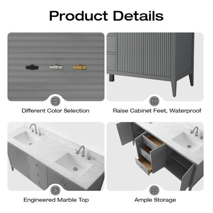 Mobiletto per lavabo da bagno Vanity Art 72 con doppio lavabo e piano in marmo ingegnerizzato