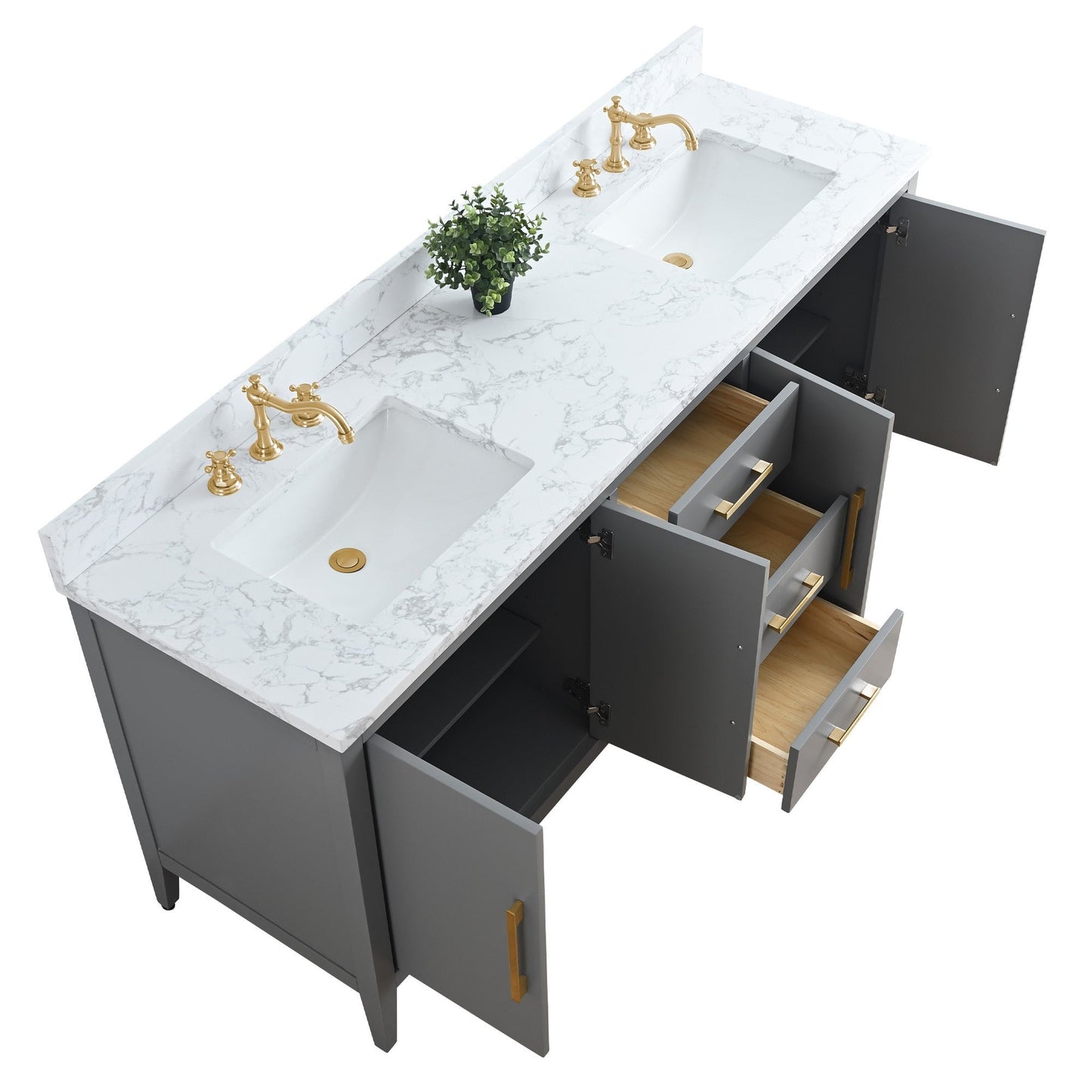 Mobiletto per lavabo da bagno Vanity Art 72 con doppio lavabo e piano in marmo ingegnerizzato
