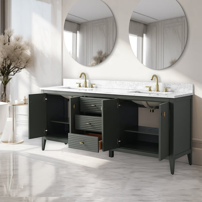 Mobiletto per lavabo da bagno Vanity Art 72 con doppio lavabo e piano in marmo ingegnerizzato