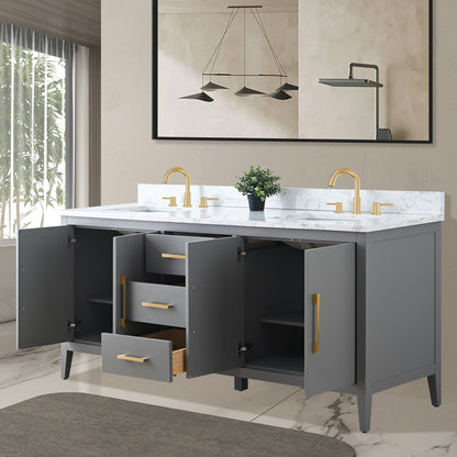 Mobiletto per lavabo da bagno Vanity Art 72 con doppio lavabo e piano in marmo ingegnerizzato