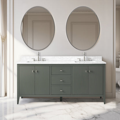 Mobiletto per lavabo da bagno Vanity Art 72 con doppio lavabo e piano in marmo ingegnerizzato