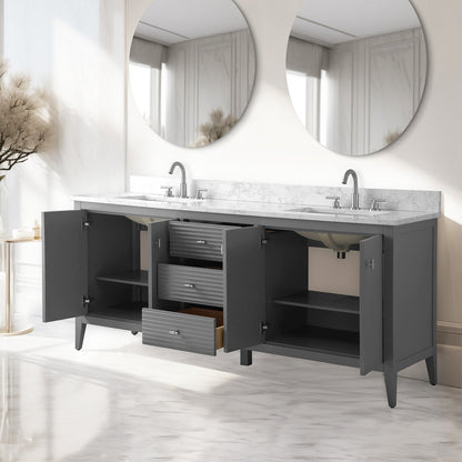 Mobiletto per lavabo da bagno Vanity Art 72 con doppio lavabo e piano in marmo ingegnerizzato