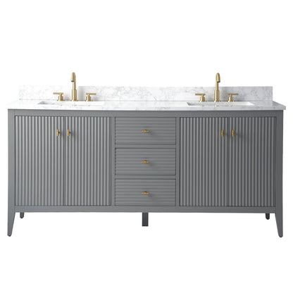 Mobiletto per lavabo da bagno Vanity Art 72 con doppio lavabo e piano in marmo ingegnerizzato