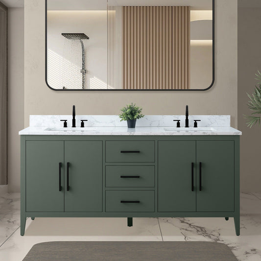 Mobiletto per lavabo da bagno Vanity Art 72 con doppio lavabo e piano in marmo ingegnerizzato