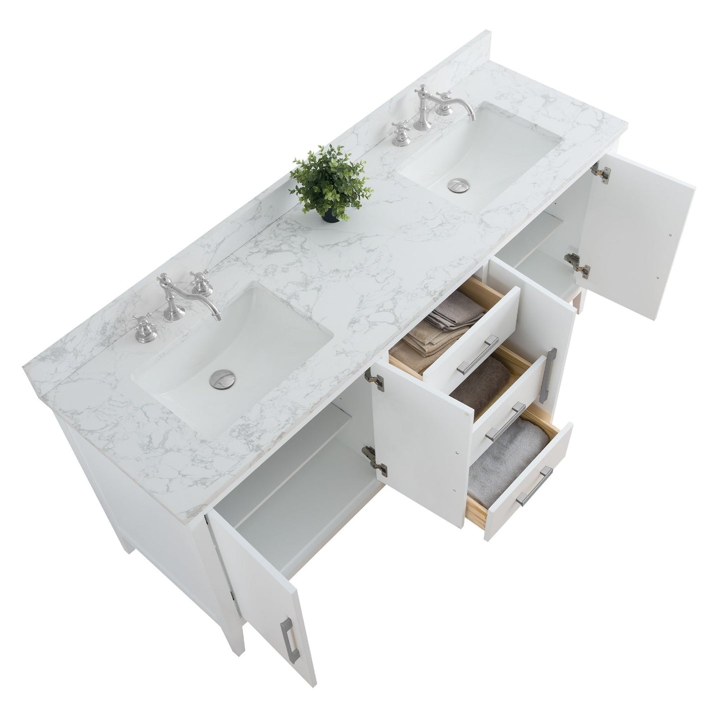 Mobiletto per lavabo da bagno Vanity Art 72 con doppio lavabo e piano in marmo ingegnerizzato