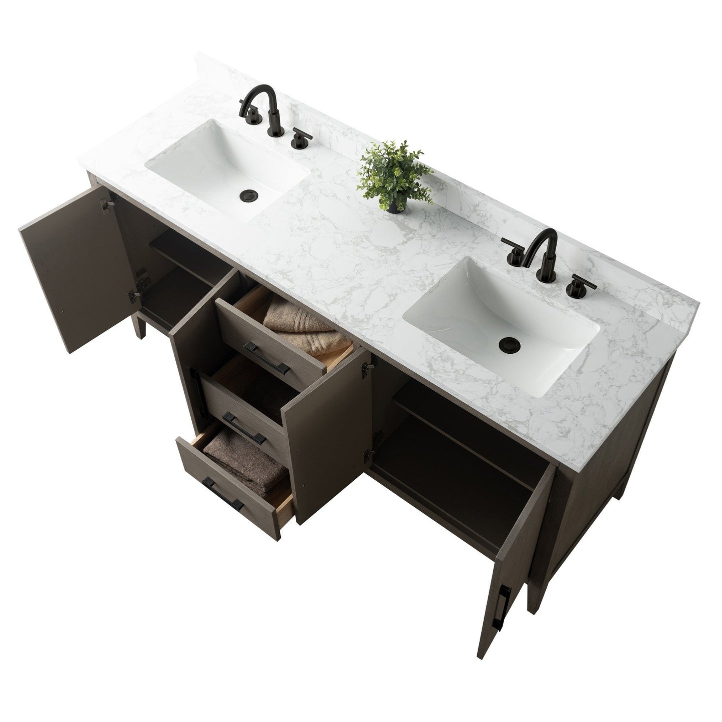 Mobiletto per lavabo da bagno Vanity Art 72 con doppio lavabo e piano in marmo ingegnerizzato