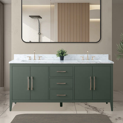 Mobiletto per lavabo da bagno Vanity Art 72 con doppio lavabo e piano in marmo ingegnerizzato