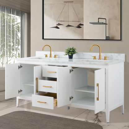 Mobiletto per lavabo da bagno Vanity Art 72 con doppio lavabo e piano in marmo ingegnerizzato