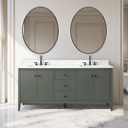 Mobiletto per lavabo da bagno Vanity Art 72 con doppio lavabo e piano in marmo ingegnerizzato