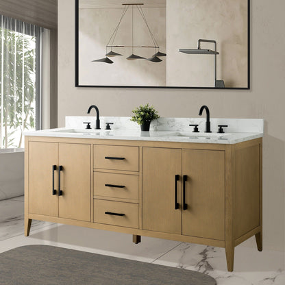 Mobiletto per lavabo da bagno Vanity Art 72 con doppio lavabo e piano in marmo ingegnerizzato