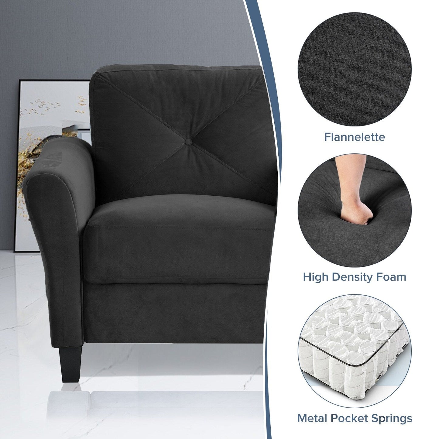 Divano componibile a 3 posti in velluto con cuscini in memory foam