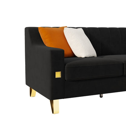 Divano a 3 posti in velluto con dettagli dorati