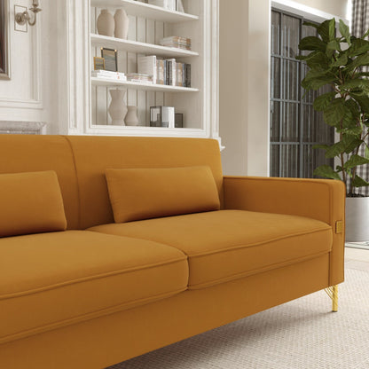 Divano a 3 posti in velluto con dettagli dorati