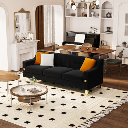 Divano a 3 posti in velluto con dettagli dorati