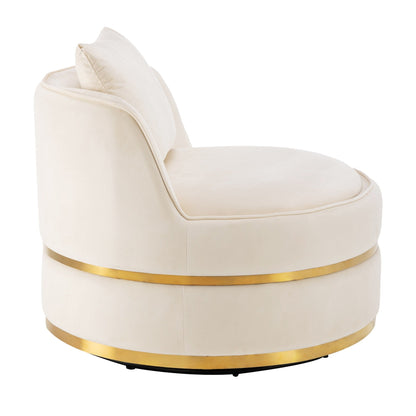 Poltrona girevole a 360° in velluto con cuscino di seduta, poltrona imbottita a botte con base in acciaio inossidabile, sedia da soggiorno