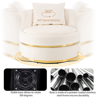 Poltrona girevole a 360° in velluto con cuscino di seduta, poltrona imbottita a botte con base in acciaio inossidabile, sedia da soggiorno