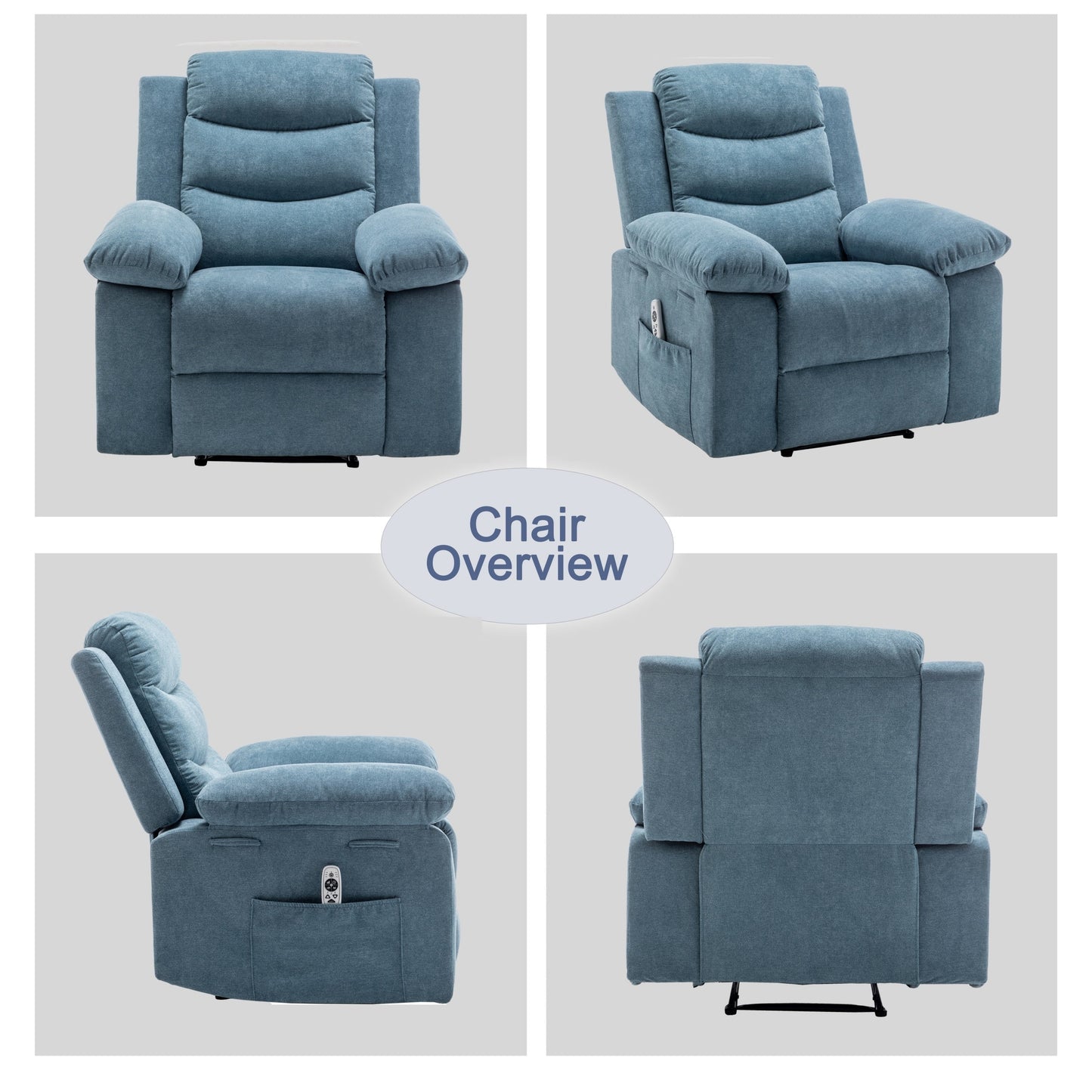 Poltrona reclinabile elettrica con funzione di massaggio regolabile in velluto e sistema di riscaldamento