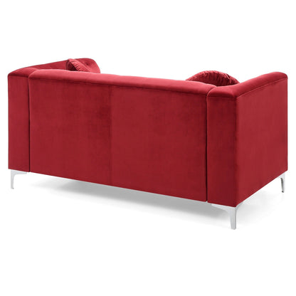 Divano a due posti imbottito in velluto con bottoni e cuscini decorativi - 62 - Rosso