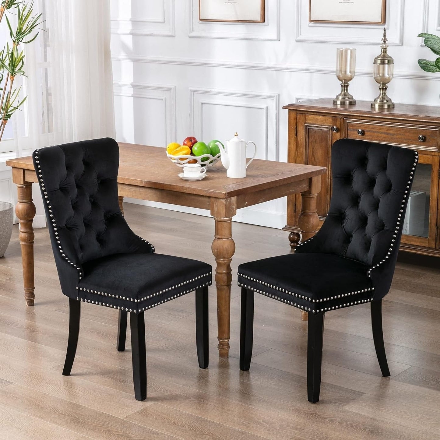 Set di 2 sedie da pranzo in velluto, sedie da pranzo trapuntate con schienale a borchie e anello di chiusura - 25,5×19,7×37,4 pollici
