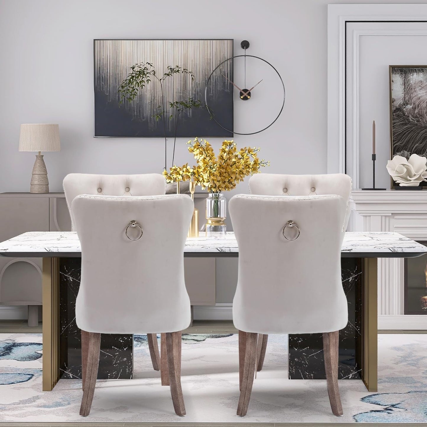 Set di 2 sedie da pranzo in velluto, sedie da pranzo trapuntate con schienale a borchie e anello di chiusura - 25,5×19,7×37,4 pollici