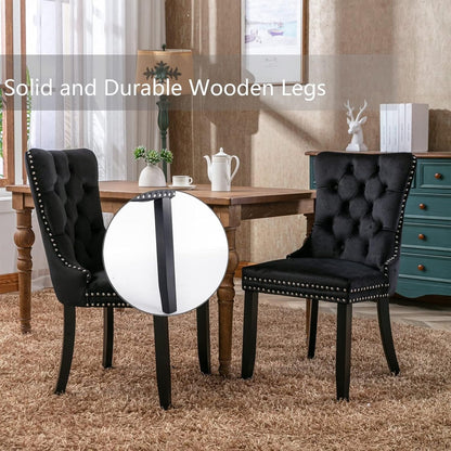 Set di 2 sedie da pranzo in velluto, sedie da pranzo trapuntate con schienale a borchie e anello di chiusura - 25,5×19,7×37,4 pollici