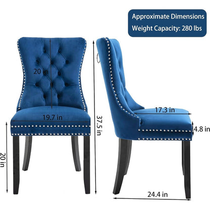 Set di 2 sedie da pranzo in velluto, sedie da pranzo trapuntate con schienale a borchie e anello di chiusura - 25,5×19,7×37,4 pollici