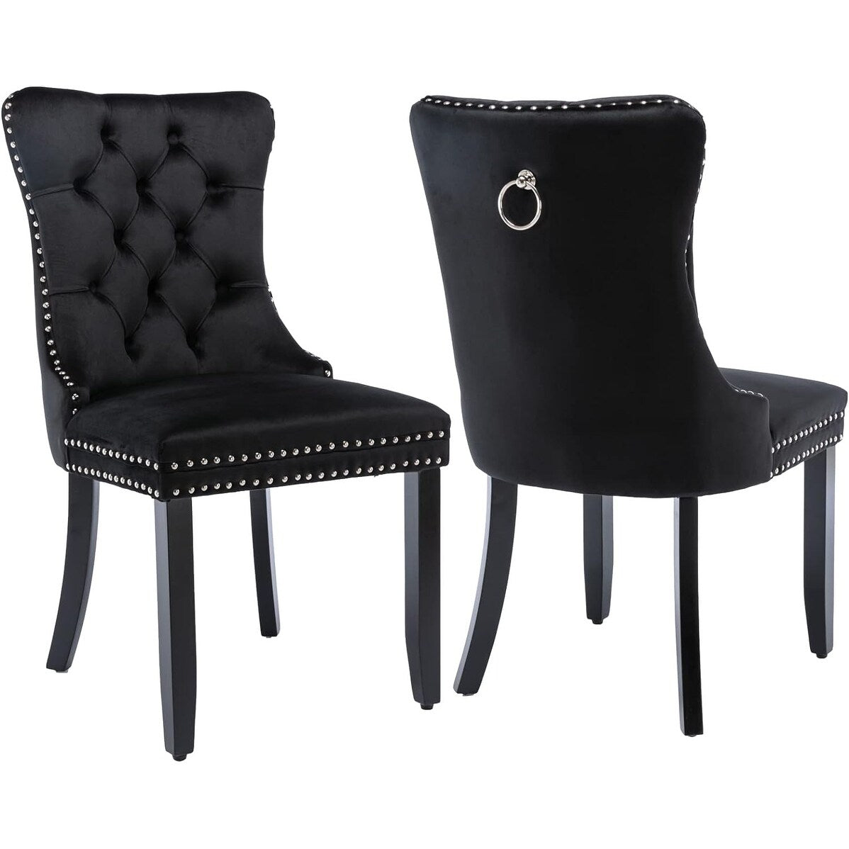 Set di 2 sedie da pranzo in velluto, sedie da pranzo trapuntate con schienale a borchie e anello di chiusura - 25,5×19,7×37,4 pollici