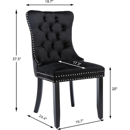 Set di 2 sedie da pranzo in velluto, sedie da pranzo trapuntate con schienale a borchie e anello di chiusura - 25,5×19,7×37,4 pollici