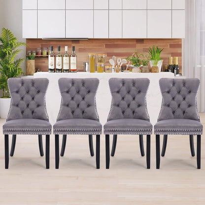 Set di 2 sedie da pranzo in velluto, sedie da pranzo trapuntate con schienale a borchie e anello di chiusura - 25,5×19,7×37,4 pollici