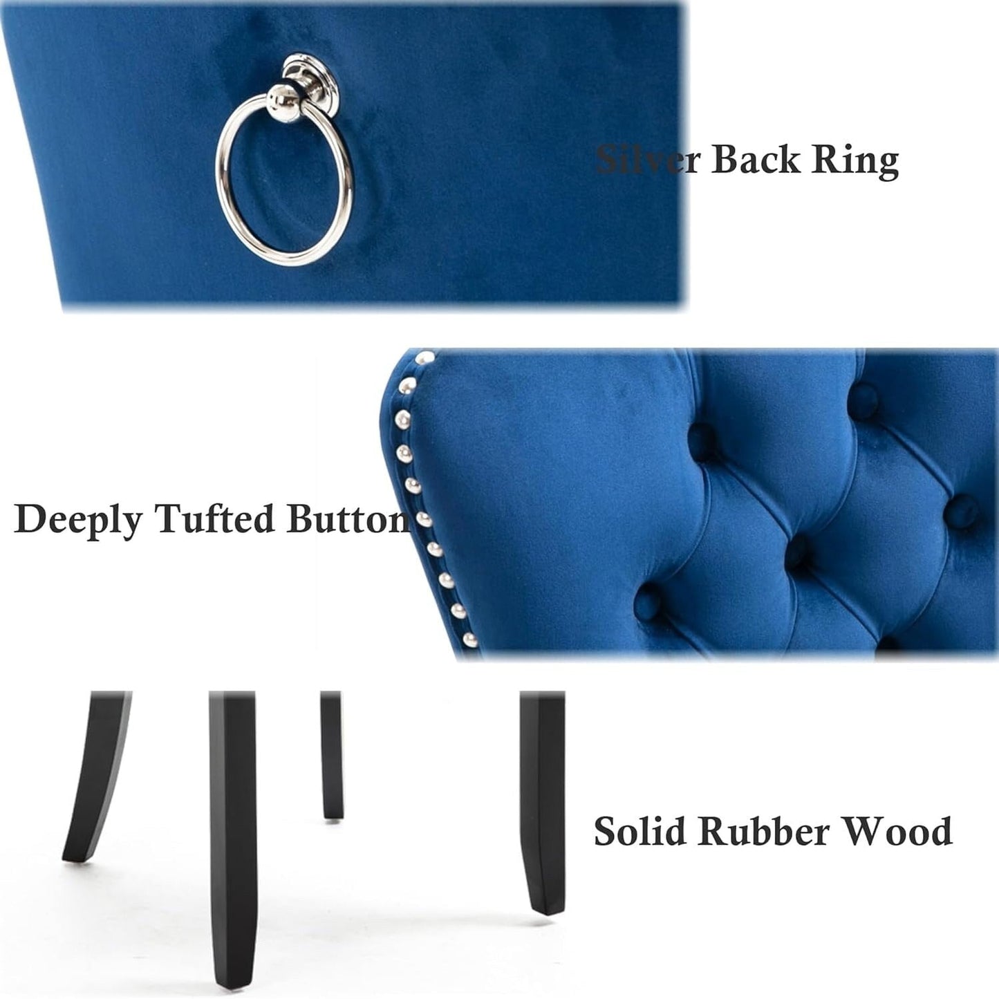 Set di 2 sedie da pranzo in velluto, sedie da pranzo trapuntate con schienale a borchie e anello di chiusura - 25,5×19,7×37,4 pollici