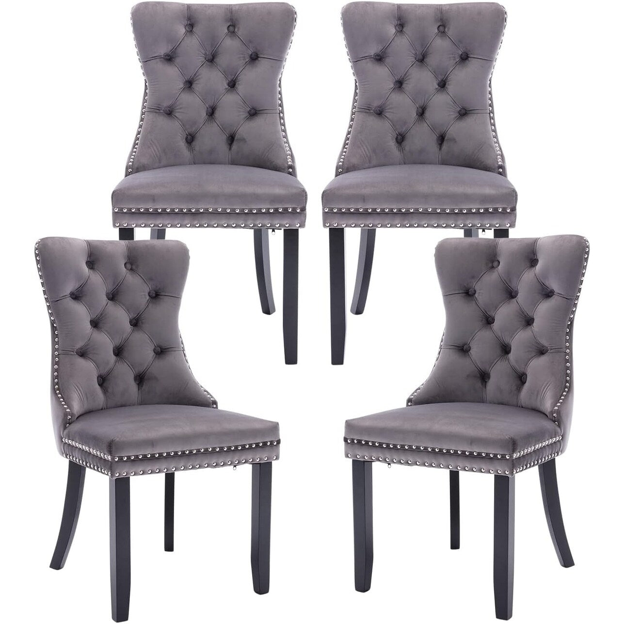 Set di 2 sedie da pranzo in velluto, sedie da pranzo trapuntate con schienale a borchie e anello di chiusura - 25,5×19,7×37,4 pollici