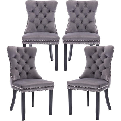 Set di 2 sedie da pranzo in velluto, sedie da pranzo trapuntate con schienale a borchie e anello di chiusura - 25,5×19,7×37,4 pollici