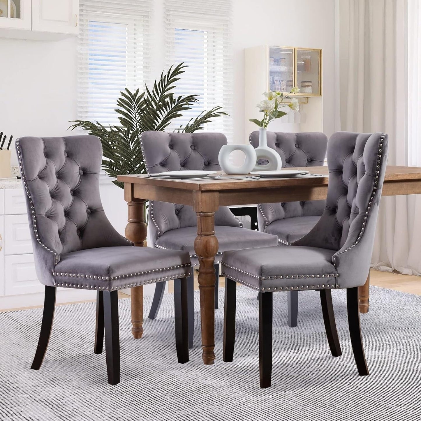 Set di 2 sedie da pranzo in velluto, sedie da pranzo trapuntate con schienale a borchie e anello di chiusura - 25,5×19,7×37,4 pollici