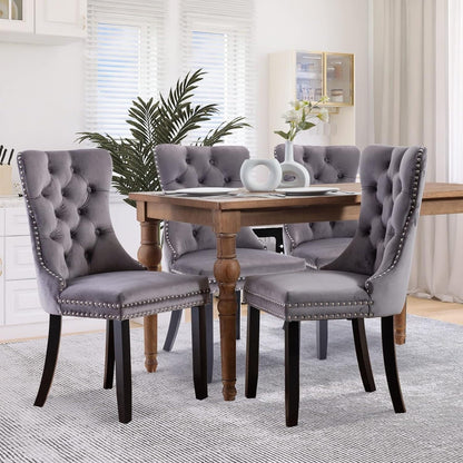 Set di 2 sedie da pranzo in velluto, sedie da pranzo trapuntate con schienale a borchie e anello di chiusura - 25,5×19,7×37,4 pollici