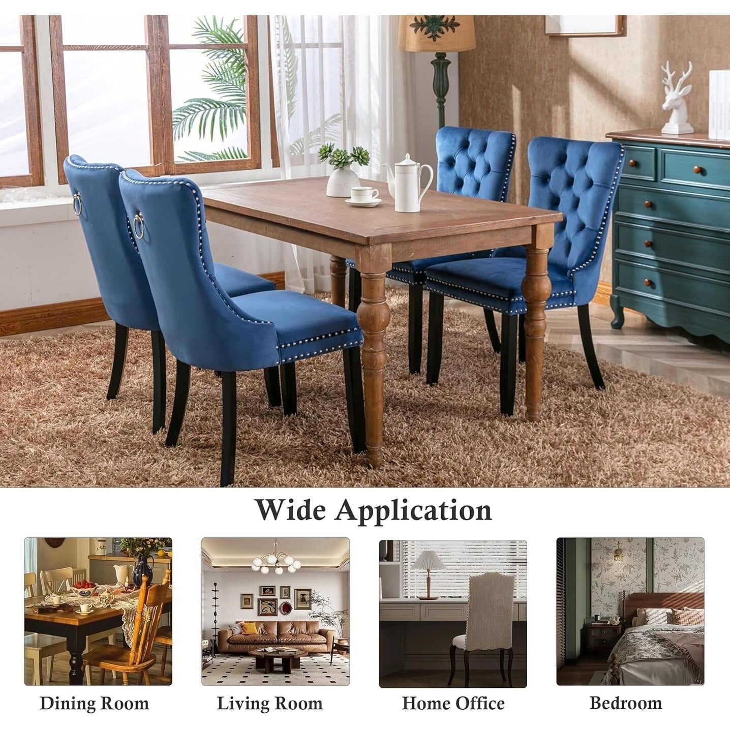 Set di 2 sedie da pranzo in velluto, sedie da pranzo trapuntate con schienale a borchie e anello di chiusura - 25,5×19,7×37,4 pollici